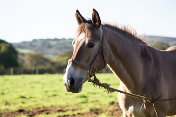 Obraz premium service donkey in paddock with visible halter