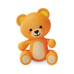 3d Cute Teddy Bear Childrens Toy Cartoon Style Isolated on a White Background. Vector illustration of Baby Bear Doll Character