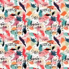 Seamless of  writing pattern, abstract, lettering pattern brush pattern and texture background, Emotional tender romantic feeling, Paint wash bleeds in paper, Design for fabric, print, cover, banner, 