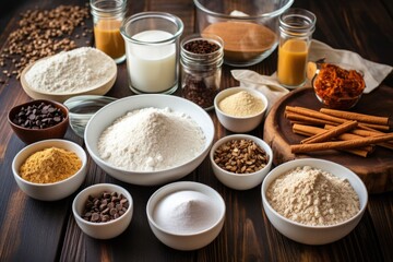 a variety of vegan baking ingredients spread out on a countertop