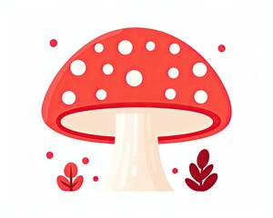Whimsical Illustrated Scene of Vibrant Red Fly Agaric Mushrooms in a Magical Forest. Generative AI