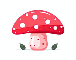 Whimsical Illustrated Scene of Vibrant Red Fly Agaric Mushrooms in a Magical Forest. Generative AI