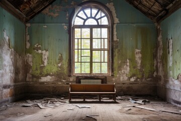 Fototapeta na wymiar abandoned chapel with boarded windows