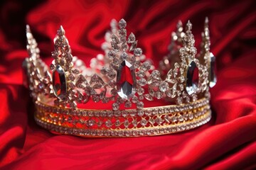 close-up of the papal tiara on red velvet