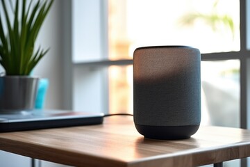 voice assistant speaker on a modern desk