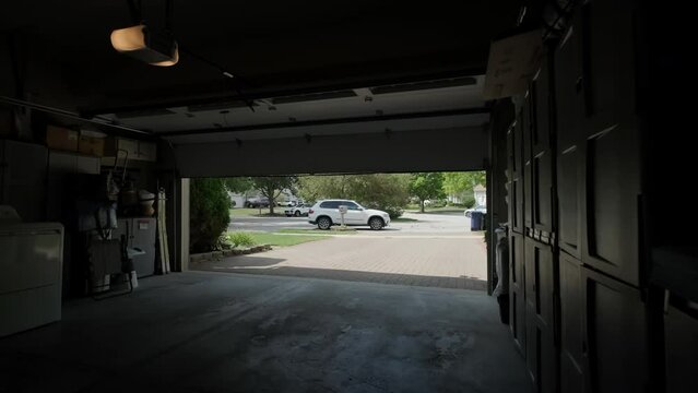 Garage Door Opening Move Up to Ceiling. Inside view footage