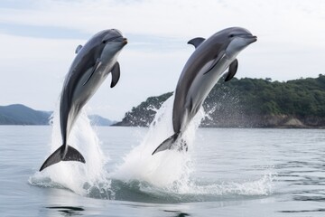 dolphins leaping synchronously out of water