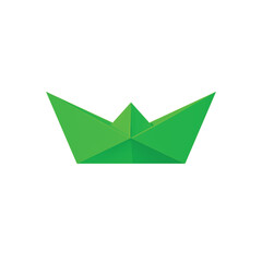 Realistic Detailed 3d Green Folded Paper Boat Empty Mockup Template. Vector illustration of Simple Origami Ship Toy