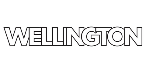 Wellington in the New Zealand emblem. The design features a geometric style, vector illustration with bold typography in a modern font. The graphic slogan lettering.