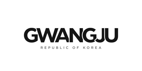 Gwangju in the Korea emblem. The design features a geometric style, vector illustration with bold typography in a modern font. The graphic slogan lettering.