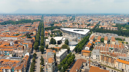 Fototapeta na wymiar Turin, Italy. Corso Regina Margherita street. Panorama of the city. Summer day, Aerial View