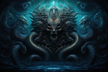 Ancient sea serpents, guardians of hidden treasures beneath the ocean depths - Generative AI