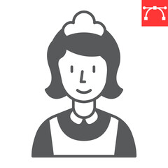 Maid glyph icon, woman cleaner and hotel services, cleaning lady vector icon, vector graphics, editable stroke solid sign, eps 10.