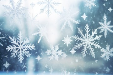 Naklejka na ściany i meble snowflakes on a glass window during winter