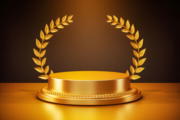 Golden Pedestals With Laurel Wreaths Star Symbol Of Victory Glory And Success