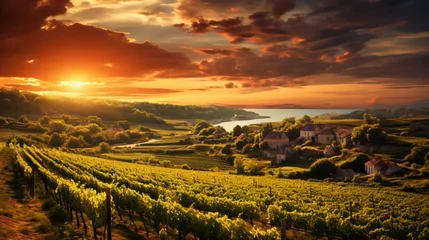 Foto op Plexiglas France vineyard landscape sunset © Blue