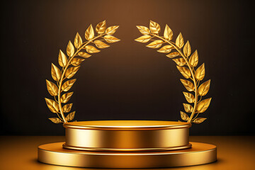 Golden Pedestals With Laurel Wreaths Star Symbol Of Victory Glory And Success