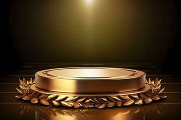 Golden Pedestals With Laurel Wreaths Star Symbol Of Victory Glory And Success