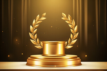 Golden Pedestals With Laurel Wreaths Star Symbol Of Victory Glory And Success