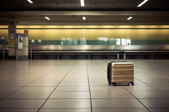 a suitcase left alone in a bus terminal