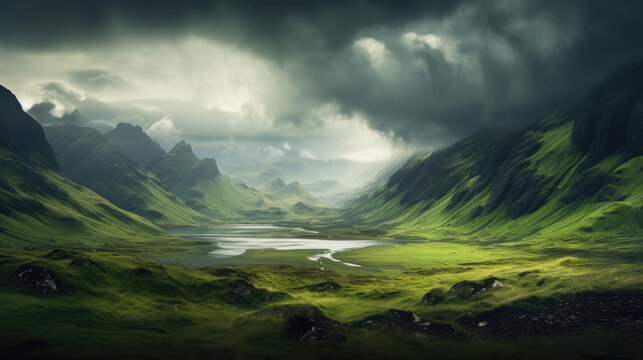 Stunning look into Scottish highlands by lens of AI. Amaizing mountains and rocky scenery.