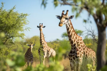Gordijnen giraffes grazing in a guided, respectful safari tour © altitudevisual