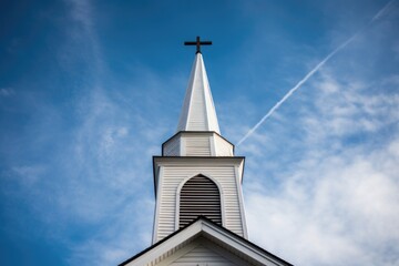 church steeple with a visible bell inside