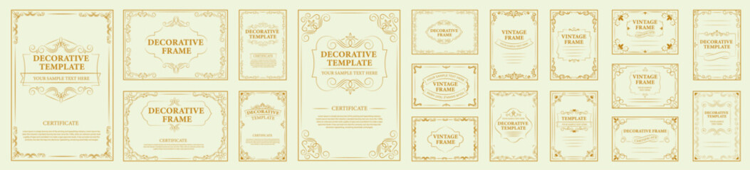 Decorative vintage frames, borders, corners. Retro ornamental frame vector set.