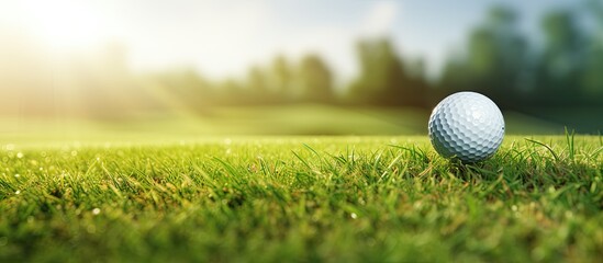 golf ball rolling on the course With copyspace for text - obrazy, fototapety, plakaty