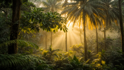Tropical rain forest landscape nature background - obrazy, fototapety, plakaty