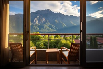 hotel room balcony with a stunning mountain view
