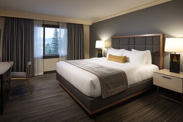 a luxury hotel room with king-size bed and plush pillows