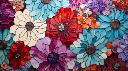 glass mosaic texture of flowers 