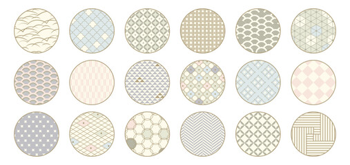 Set of Japanese Circle Patterns. Asian Oriental Style Design Ornaments for Decorative Graphic, Fabric, Festive Illustrations.