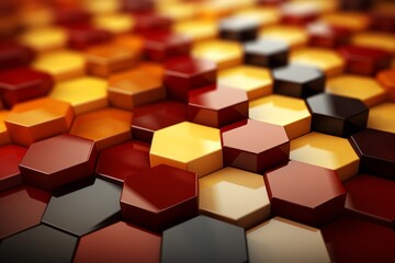 Background of red and yellow gradient hexagons in a symmetrical arrangement, Generative AI