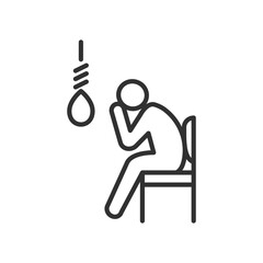 Person thinks about suicide, linear icon. Line with editable stroke