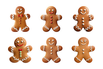 Collection of various gingerbread men cookies isolated on transparent background