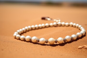 a necklace made of pearls lost in desert sand