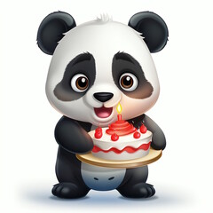 Naklejka premium Professional Panda Holding Birthday Cake Vector Illustration