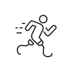 Man with prosthetic legs running, linear icon. Paralympic sport. Line with editable stroke
