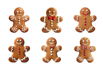 Naklejka premium Collection of various gingerbread men cookies isolated on transparent background