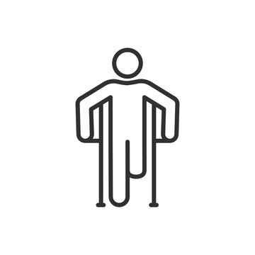 Disabled person, linear icon. Man without a leg. Line with editable stroke