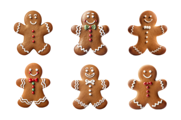 Collection of various gingerbread men cookies isolated on transparent background