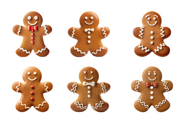 Collection of various gingerbread men cookies isolated on transparent background