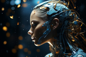 Female humanoid robot, symbolizing the embodiment of artificial intelligence and the cutting-edge advancements in technology. Ai generated