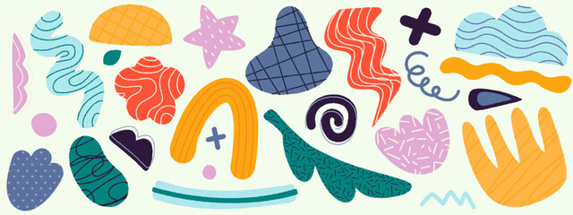 Abstract organic shapes. Doodle primitive elements, modern brutalist art forms, simple childish scribbles. Vector isolated collection