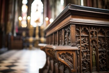 detail of an intricately carved lectern in a cathedral - obrazy, fototapety, plakaty