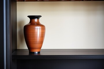 a vacant empty urn for ashes on a shelf