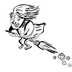 Funny cartoon witch flying on a broom