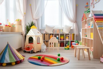 kids room filled with colorful toys and decorations